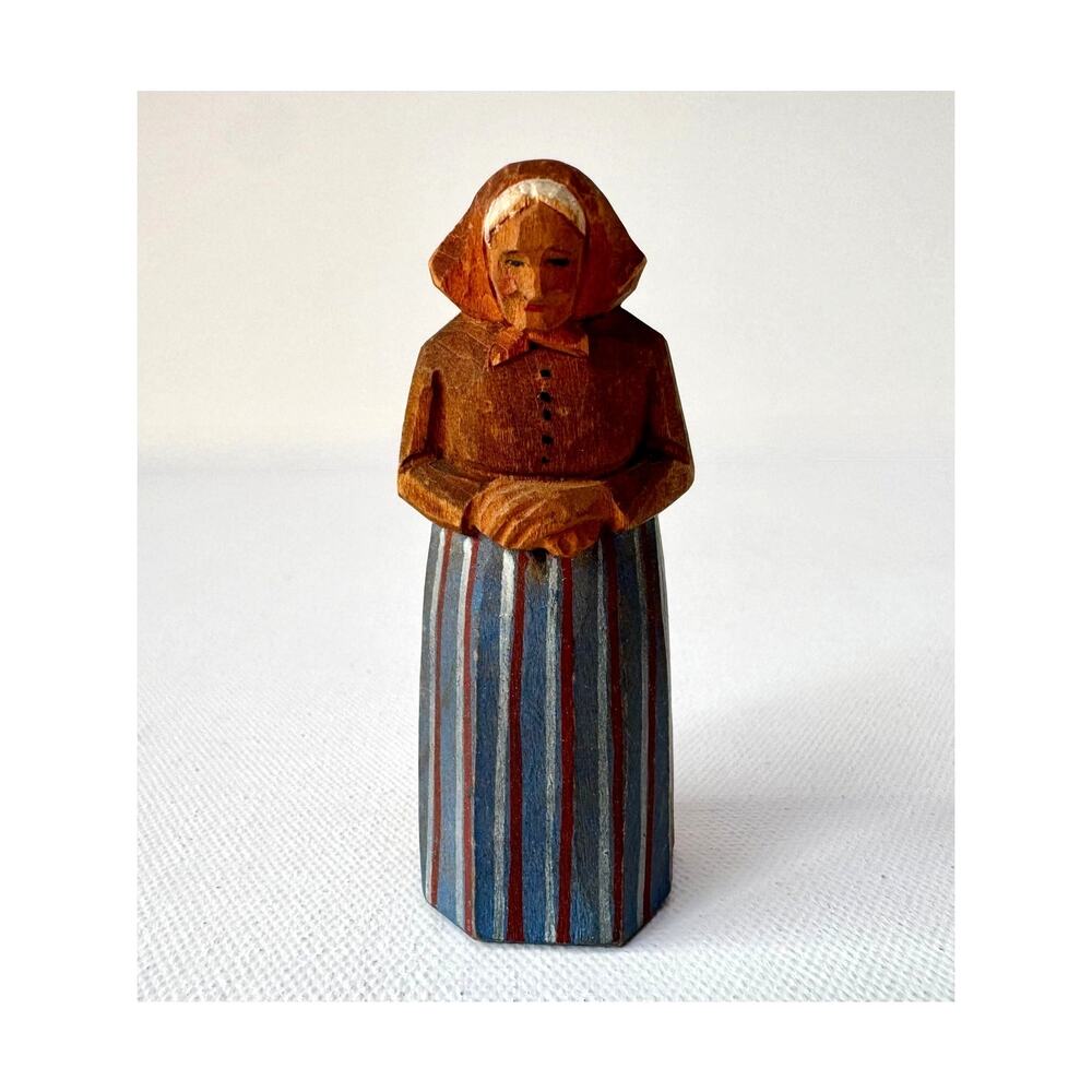 Vintage Hand Carved Wood Figure Woman Switzerland Alpine Folk Art